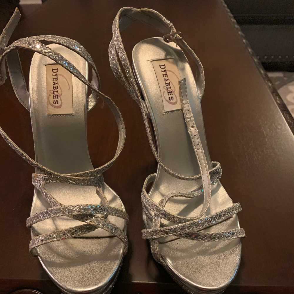 Silver Strappy Glitter Platform Sandsls